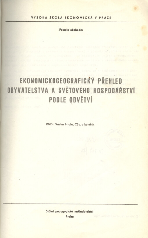 Ekonomickogeografický přehled obyvatelstva a světového hospodářství podle odvětví