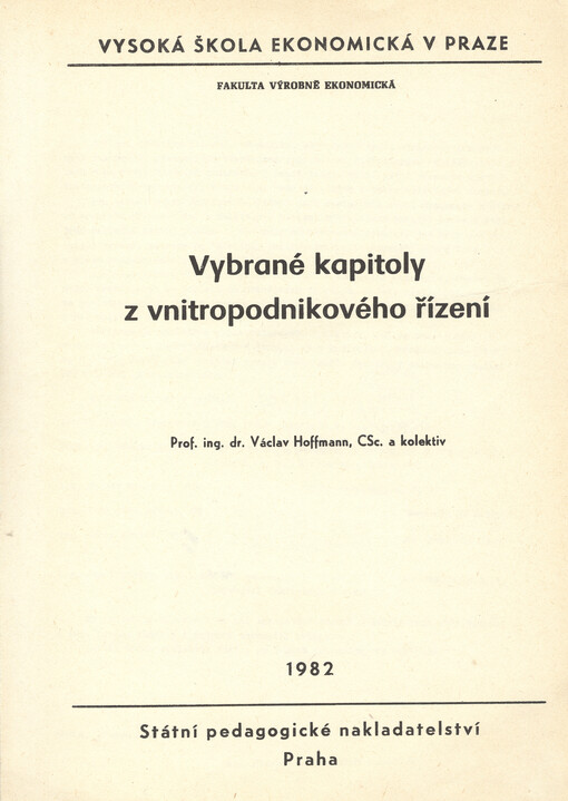 Vybrané kapitoly z vnitropodnikového řízení
