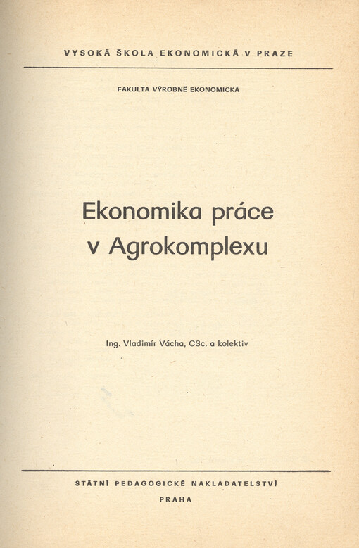 Ekonomika práce v Agrokomplexu