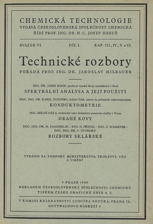 Technické rozbory.Díl I. Kap. III, IV, V a VI