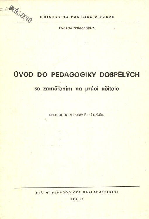 Úvod do pedagogiky dospělých se zaměřením na práci učitele