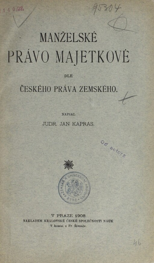 Manželské právo majetkové dle českého práva zemského