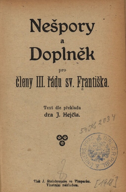 Nešpory a Doplněk pro členy III. řádu sv. Františka