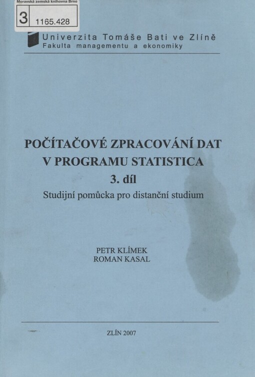 Počítačové zpracování dat v programu Statistica: studijní pomůcka pro distanční studium