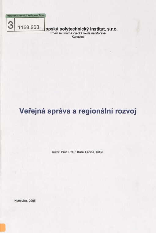 Veřejná správa a regionální rozvoj