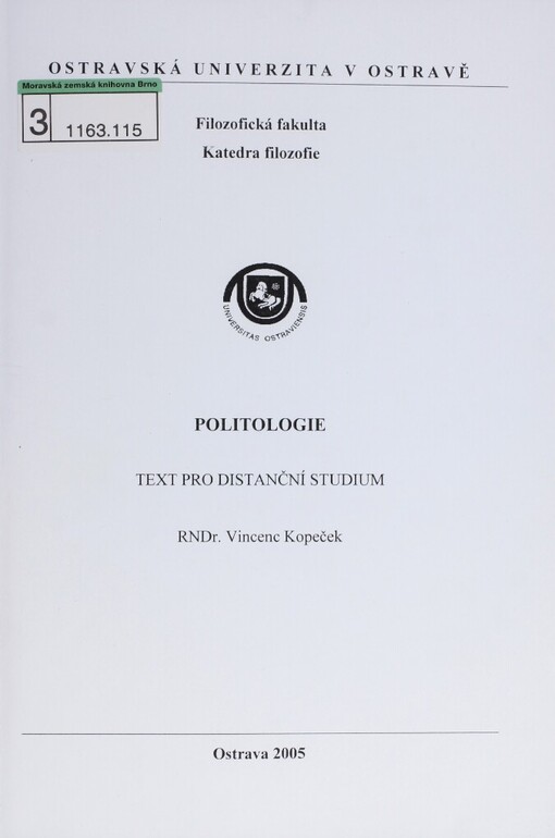 Politologie :text pro distanční studium