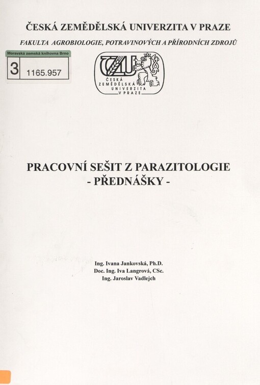 Pracovní sešit z parazitologie: přednášky