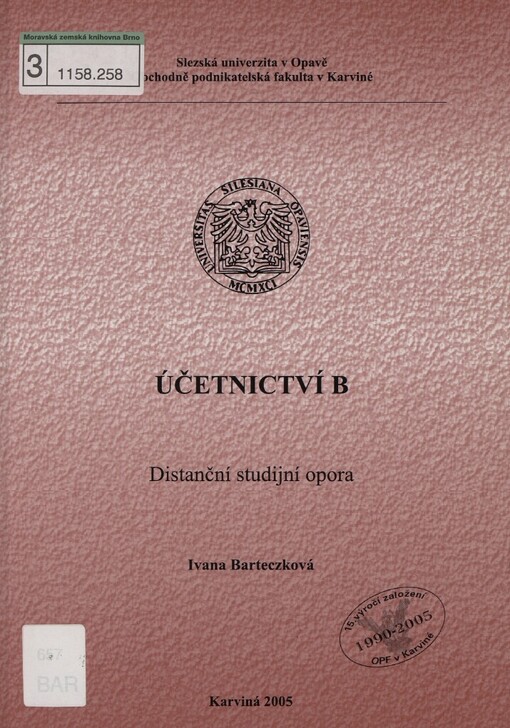 Účetnictví B: distanční studijní opora