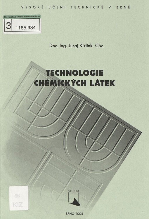 Technologie chemických látek :chemický průmysl, koroze, konstrukční materiály, technické plyny, anorganické a organické produkty, dřevo, zpracování uhlí, výroba paliv, petrochemie, pesticidy, tenzidy, plasty a kaučuk, různé přísady, katalyzátory, výbušniny, biotechnologie, doprava