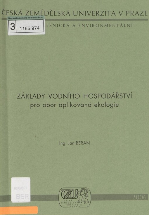 Základy vodního hospodářství: pro obor aplikovaná ekologie