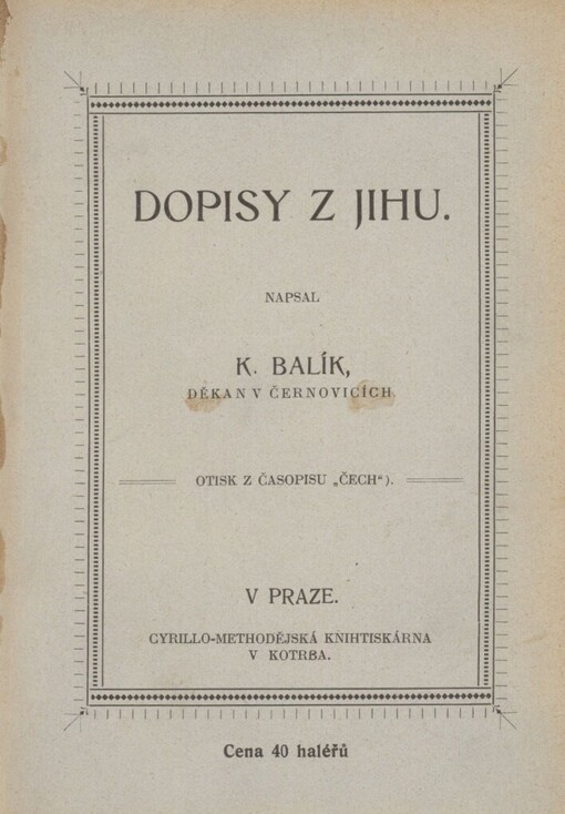 Jubilejní pouť Moravanů do Říma roku 1908 :[Dopisy z jihu]