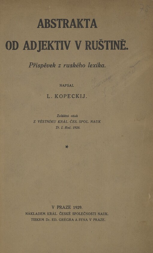 Abstrakta od adjektiv v ruštině: příspěvek z ruského lexika