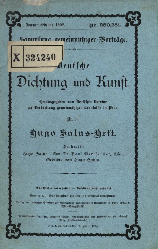 Hugo Salus-Heft: Gedichte von Hugo Salus