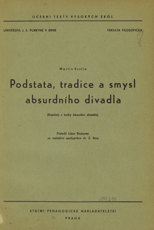 Podstata, tradice a smysl absurdního divadla :kapitoly z knihy Absurdní divadlo