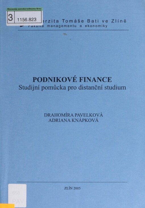 Podnikové finance: studijní pomůcka pro distanční studium