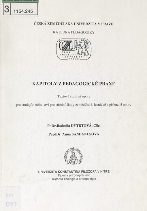 Kapitoly z pedagogické praxe: textová studijní opora pro studující učitelství pro střední školy zemědělské, lesnické a příbuzné obory