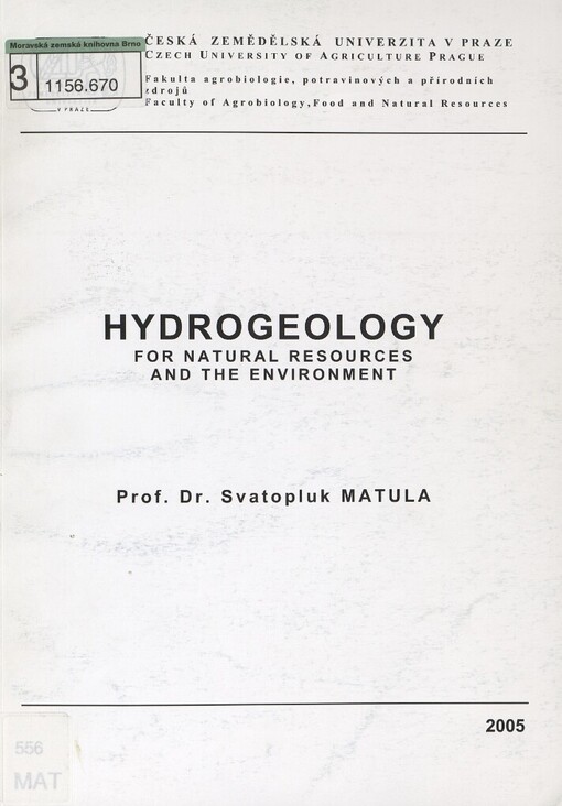 Hydrogeology for natural resources and the environment