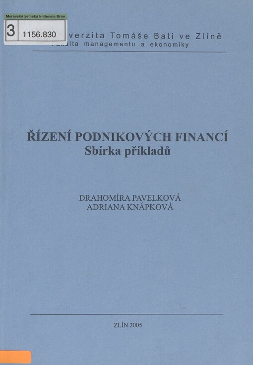 Řízení podnikových financí: sbírka příkladů