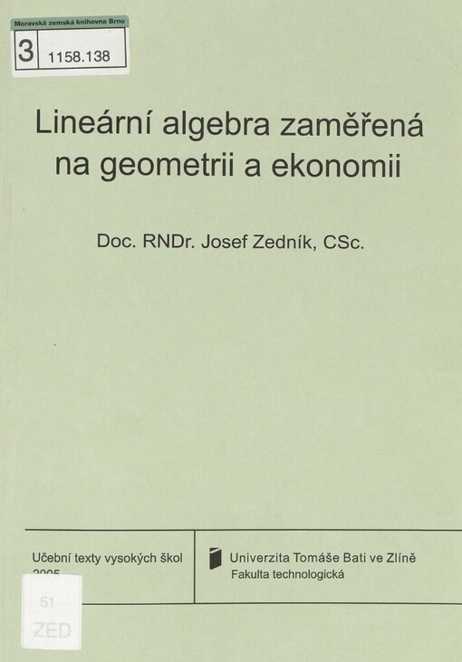 Lineární algebra zaměřená na geometrii a ekonomii
