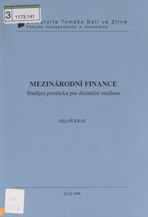 Mezinárodní finance: studijní pomůcka pro distanční studium
