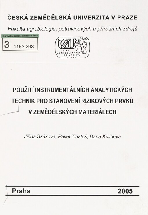 Použití instrumentálních analytických technik pro stanovení rizikových prvků v zemědělských materiálech