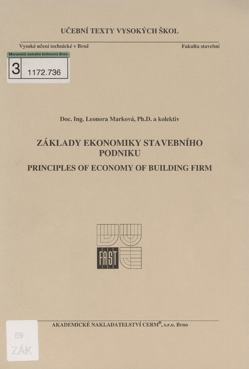 Základy ekonomiky stavebního podniku =: Principles of economy of building firm