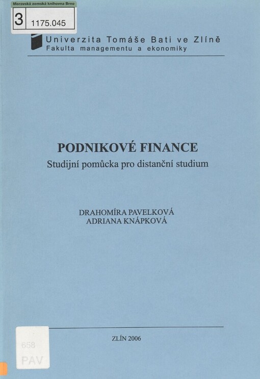 Podnikové finance: studijní pomůcka pro distanční studium