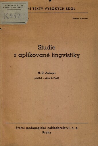 Studie z aplikované lingvistiky :Soubor statí : Určeno pro posl. fak. fil.