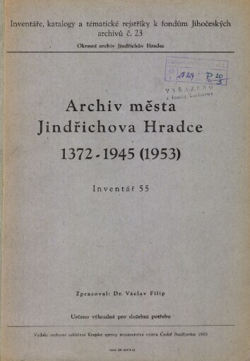 Archiv města Jindřichova Hradce 1372-1945 (1953): inventář 55