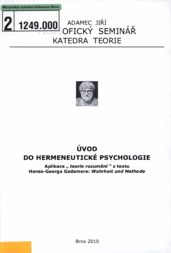 Úvod do hermeneutické psychologie :aplikace 