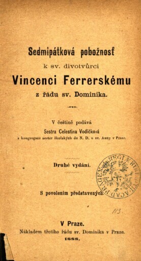 Sedmipátková pobožnosť k sv. divotvůrci Vincenci Ferrerskému z řádu sv. Dominika