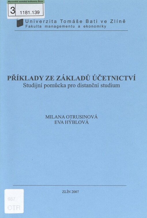 Příklady ze základů účetnictví: studijní pomůcka pro distanční studium