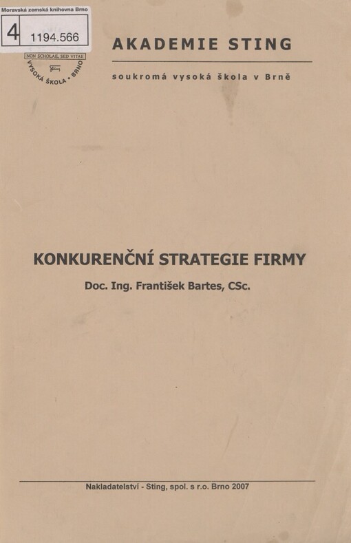 Konkurenční strategie firmy: studijní opora pro distanční studium