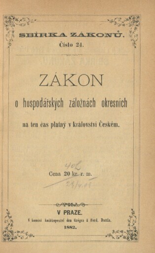 Zákon o hospodářských záložnách okresních v království Českém
