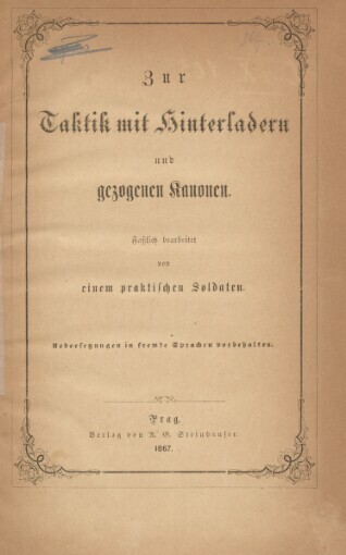 Zur Taktik mit Hinterladern und gezogenen Kannonen