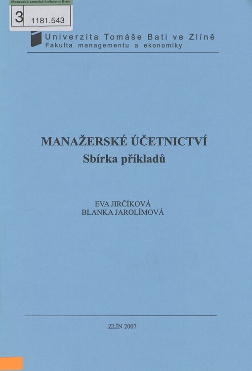Manažerské účetnictví: sbírka příkladů