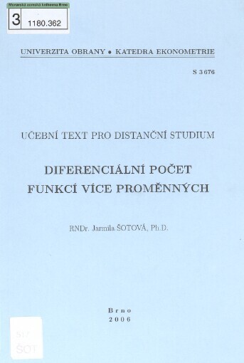 Diferenciální počet funkcí více proměnných: učební text pro distanční studium