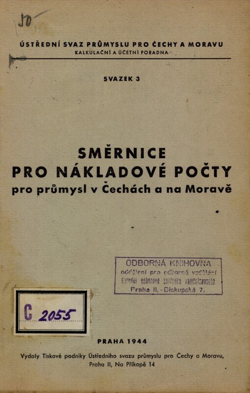 Směrnice pro nákladové počty pro průmysl v Čechách a na Moravě