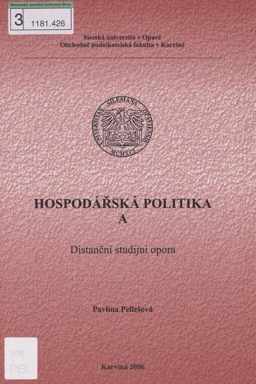 Hospodářská politika A: distanční studijní opora