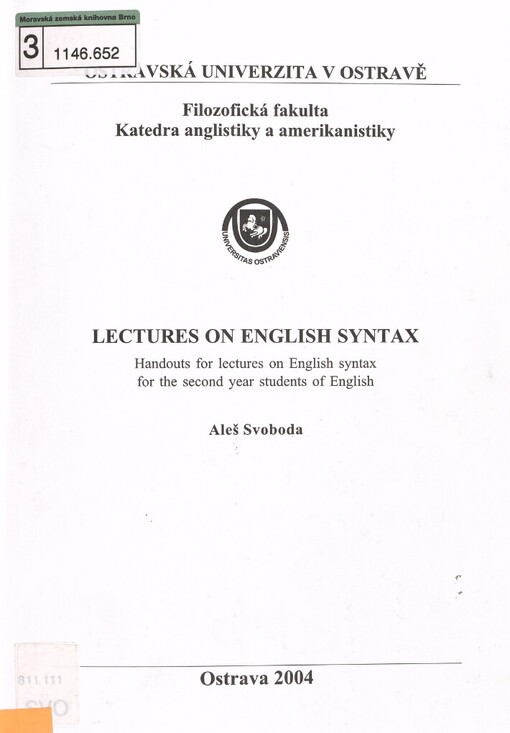 Lectures on English syntax: handouts for lectures on English syntax for the second year students of English