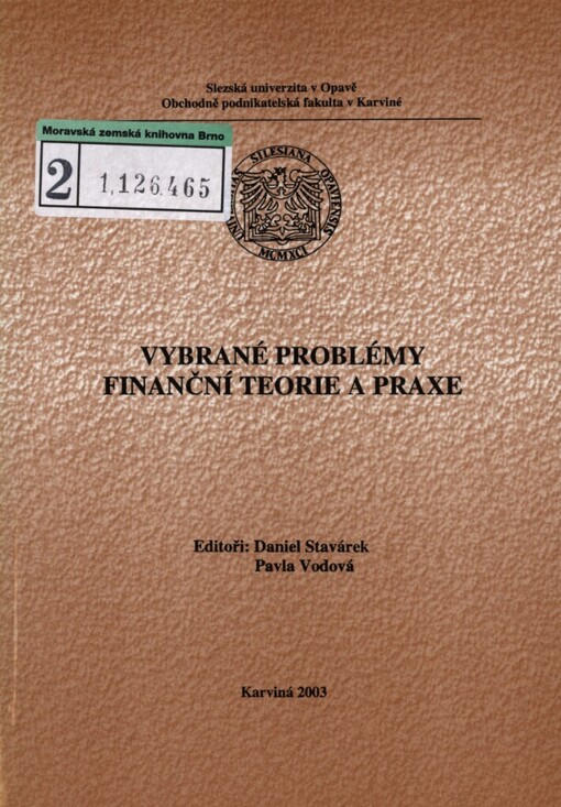 Vybrané problémy finanční teorie a praxe