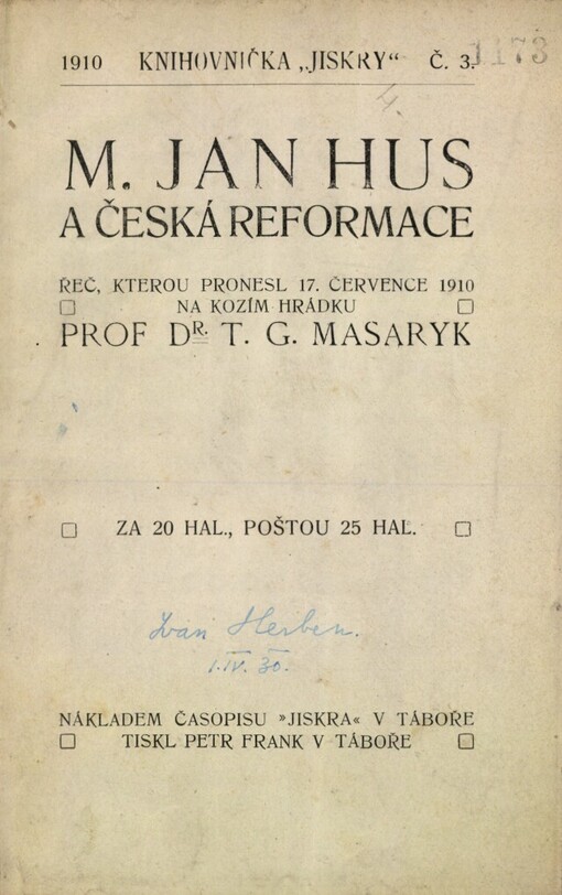 M[istr] Jan Hus a česká reformace