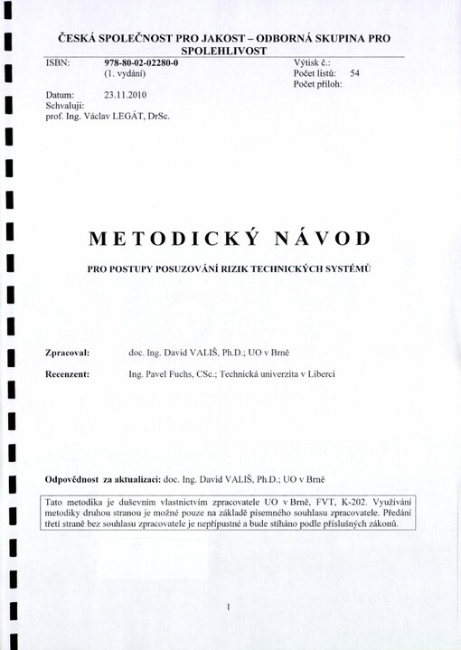 Metodický návod pro postupy posuzování rizik technických systémů