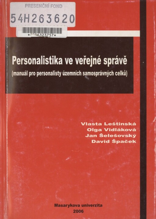 Personalistika ve veřejné správě: (manuál pro personalisty územních samosprávných celků)