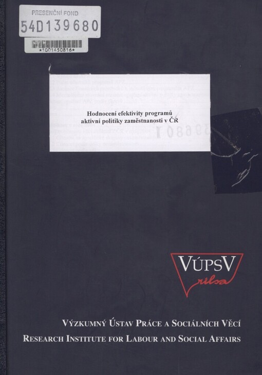 Hodnocení efektivity programů aktivní politiky zaměstnanosti v ČR