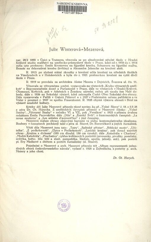 Julie Winterová-Mezerová, ...