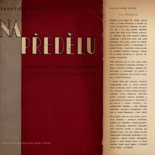 Na předělu :krise světa v zrcadle literatury a dnešní vývojové perspektivy