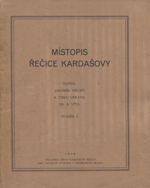 Místopis Řečice Kardašovy.Svazek I.
