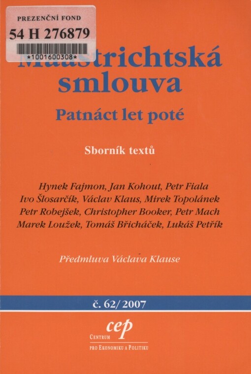 Maastrichtská smlouva: patnáct let poté : sborník textů