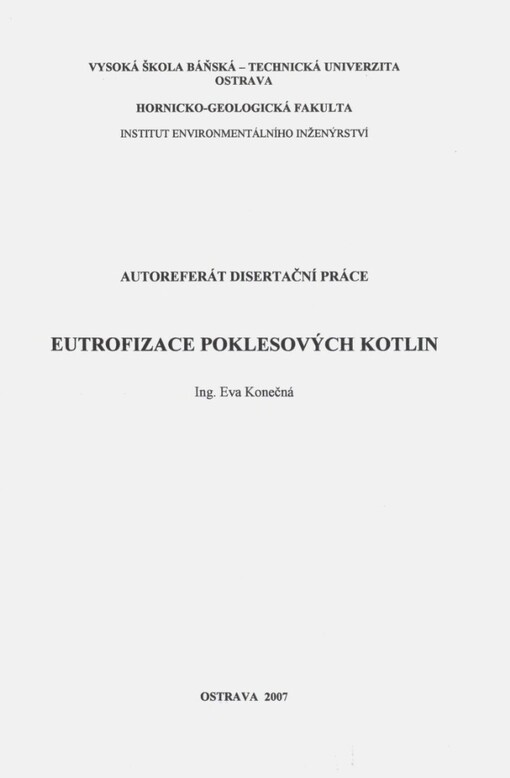 Eutrofizace poklesových kotlin: autoreferát disertační práce